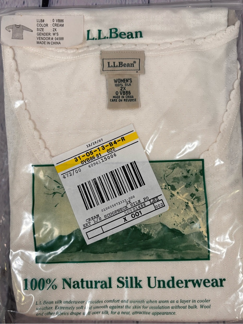 VINTAGE NWT LL Bean Off White Gorpcore Cozy Cottagecore Silk Long Sleeve Tee 2X